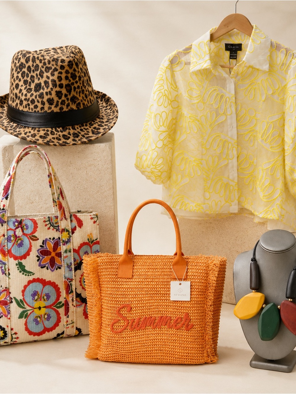 Orange Woven Summer Tote Bag - Unbranded